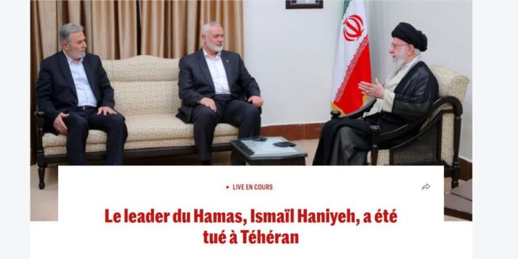 واکنش‌ رسانه‌های فرانسوی به ترور اسماعیل هنیه