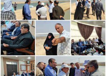 بازدید مدیرکل شیلات خوزستان و رئیس میگوی شیلات ایران از طرح ۳۹۵ هکتاری پرورش میگو و برسی مشکلات طرح های پرورشی میگو